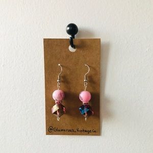 Pink Marble bead Drop Downs